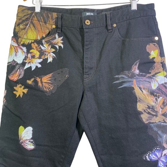 JUSTCAVALLI Roberto London Floral Straight High Waisted Painted Jeans - Picture 4 of 15